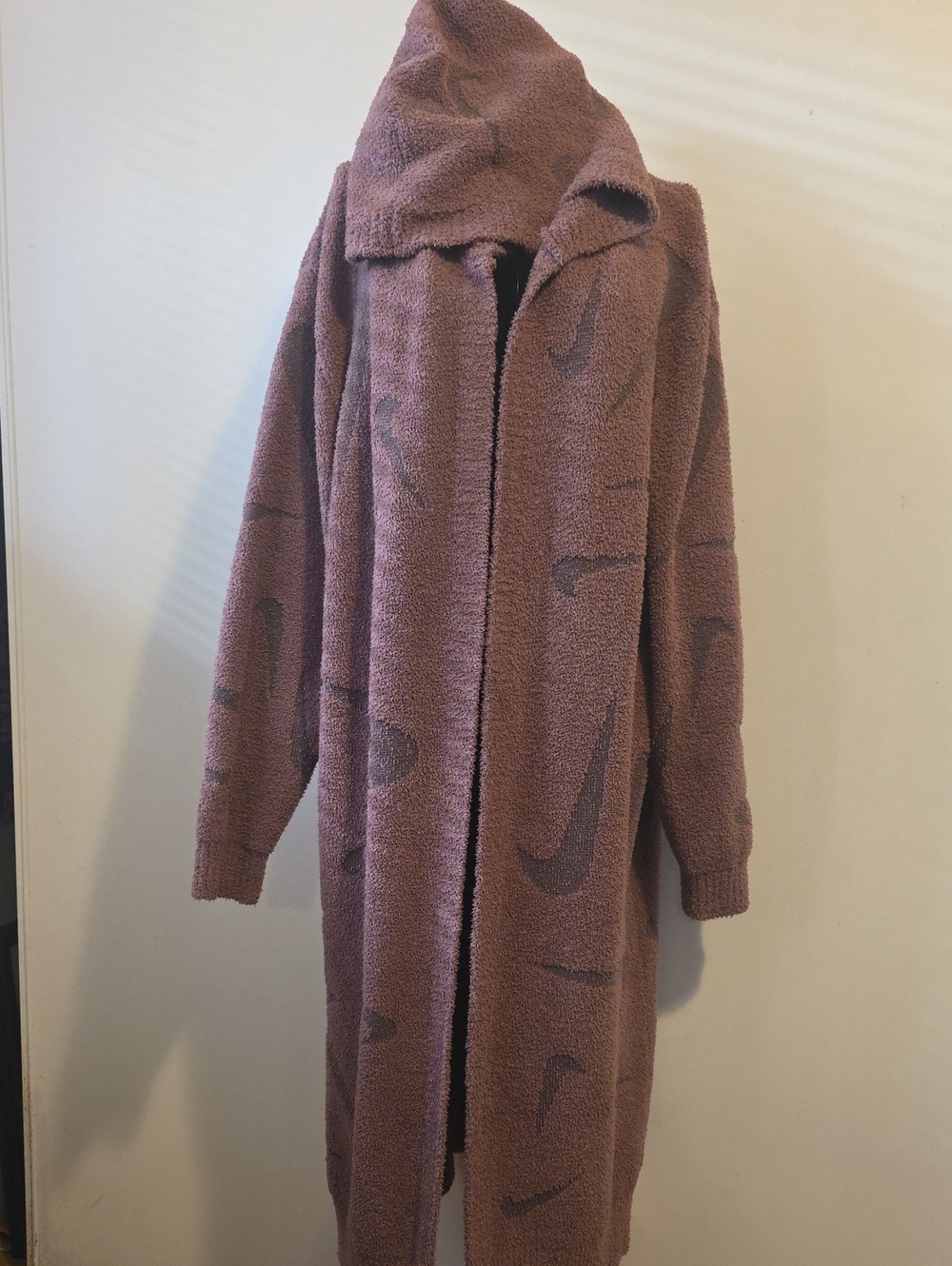 Long Cozy Hooded Bouclé Coatigan in Mauve NIKE